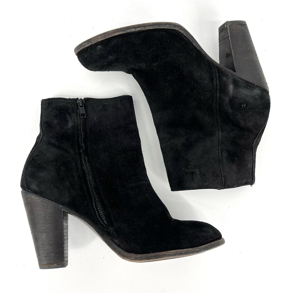 Frye Black Suede Heeled Side Zip Myra Ankle Boots (9.5) - Picture 5 of 10